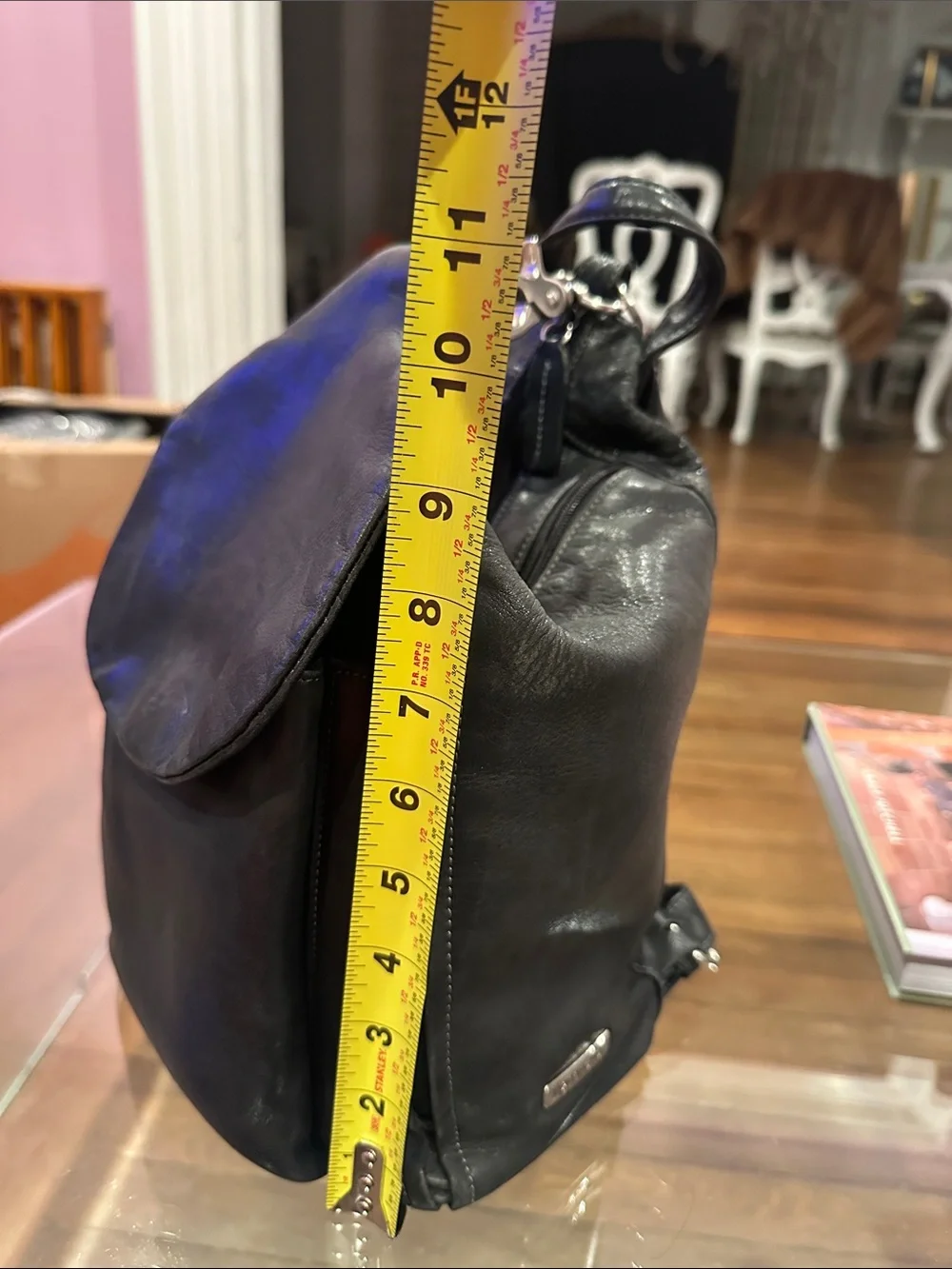Tignanello Convertible Black Leather Backpack / Sling with Silver Hardware